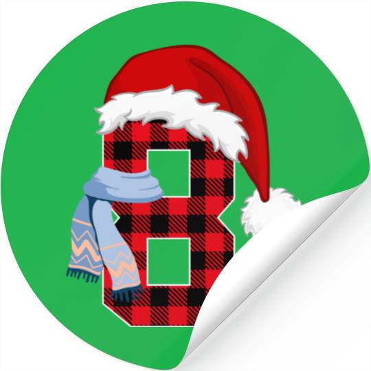 Number 8 Christmas Plaid Xmas Outfit For Boys Kids Stickers