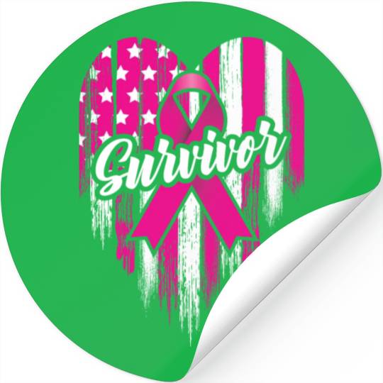 Breast Cancer Survivor Pink Ribbon American Flag Stickers