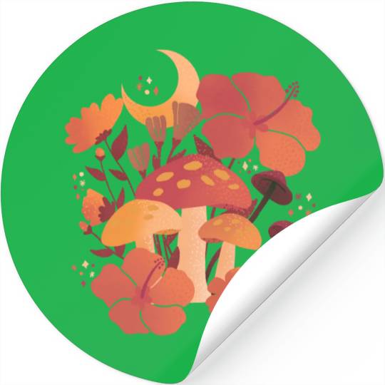 Fall Mushrooms and Hibiscus Floral Nights Stickers