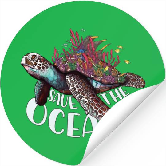 Save The Ocean Sea Turtle Reefs Cartoon Stickers