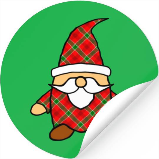 Cute Cartoon Gnome Red Green Plaid Pattern Stickers