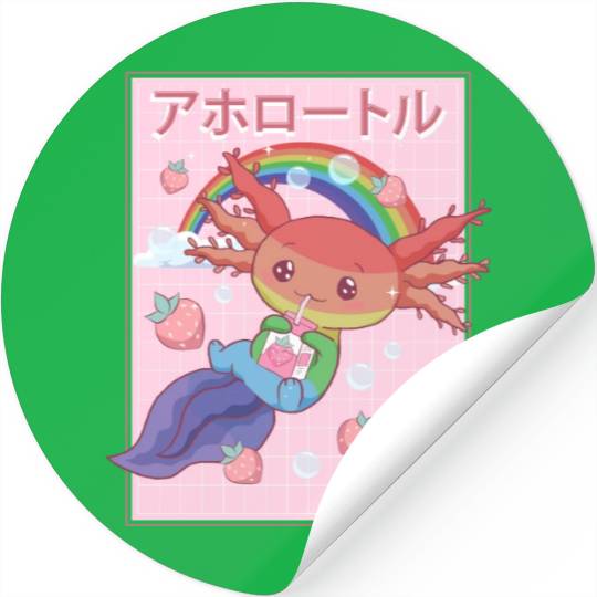 Kawaii Axolotl Strawberry Milk Gay Pride Stickers