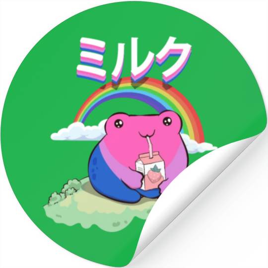 Kawaii Frog Strawberry Milk Bisexual Pride Flag Stickers