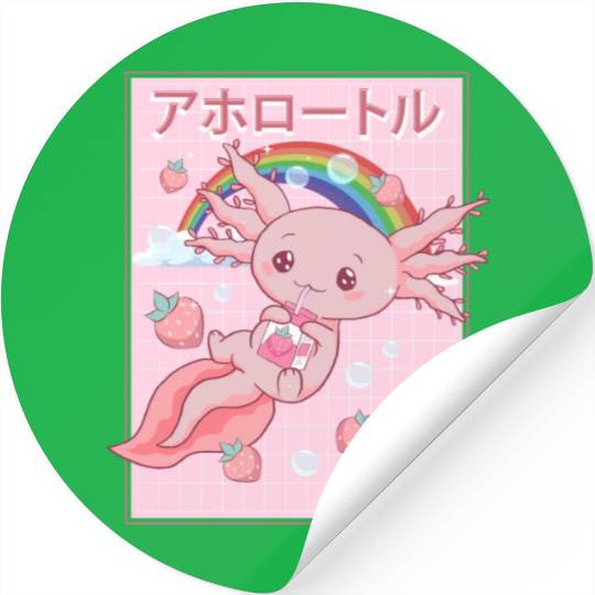 Kawaii Axolotl Strawberry Milk Stickers