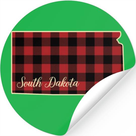 South Dakota Buffalo Plaid Silhouette Home State Stickers