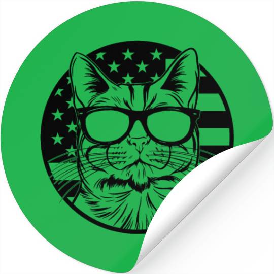 Cat With America Flag I Cat Lover American Flag Ca Stickers