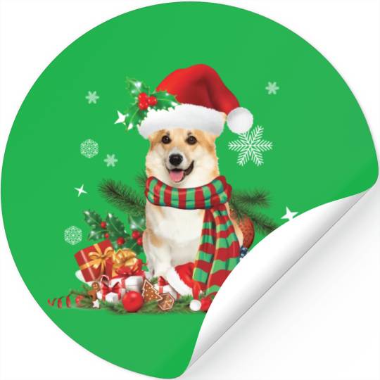 Christmas themed Corgi dog Stickers