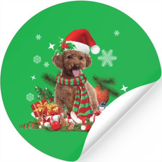 Christmas themed brown Poodle dog Stickers