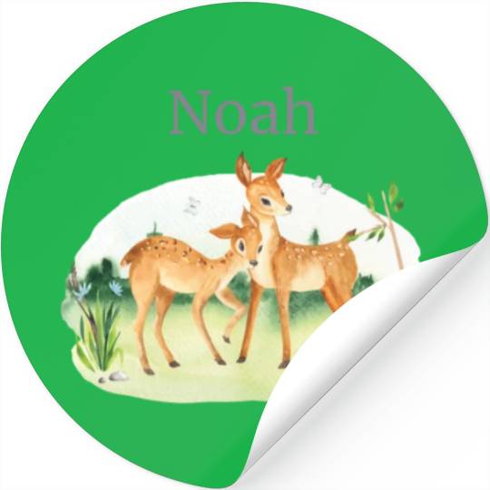 Forest Animal Deer Flowers Name Noah Stickers