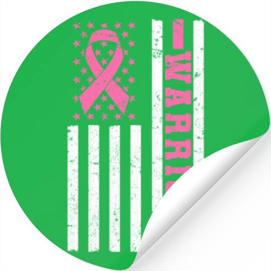 Warrior Pink Ribbon US Flag Breast Cancer Stickers