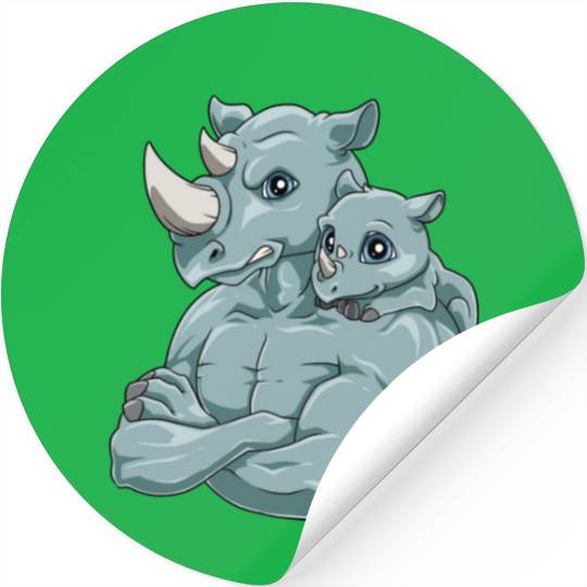 Strong Rhino with Rhino Kid for a Rhinoceros Stickers