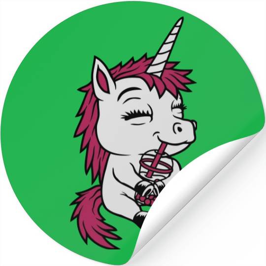 Boba tea drinking unicorn Stickers