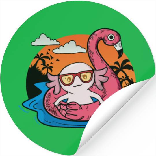 Axolotl Gift Women Swimming Pool Flamingo Axolotl Stickers