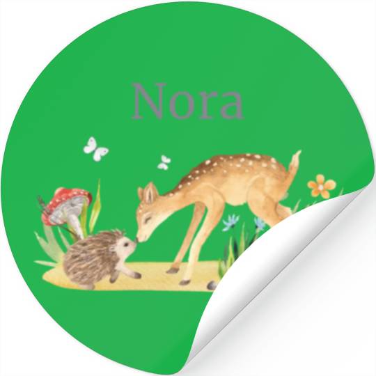 Forest Animal Deer Hedgehog Flowers Name Nora Stickers