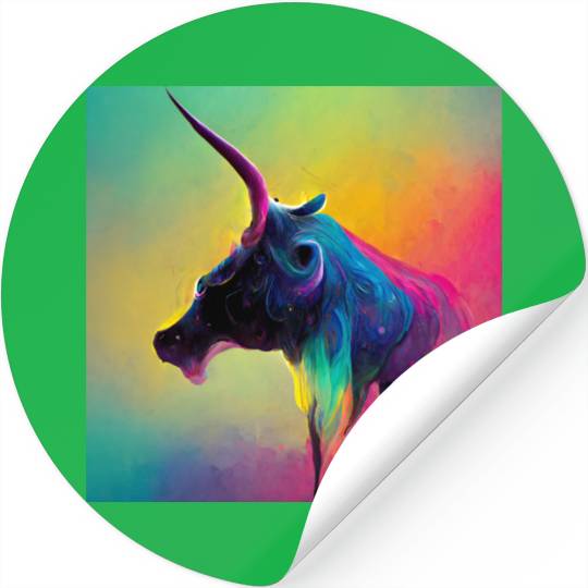Colorful Unicorn Cow Stickers