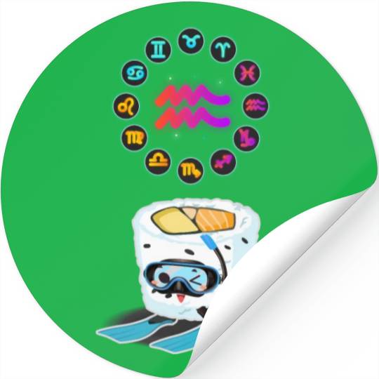 Japanese Sushi Funny Aquarius Zodiac Sushi Lover Stickers