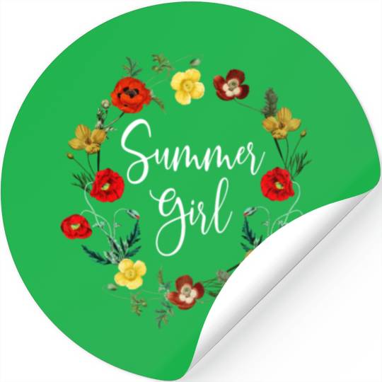 Summer Girl Poppy Flowers Leo Born In August Birth Stickers