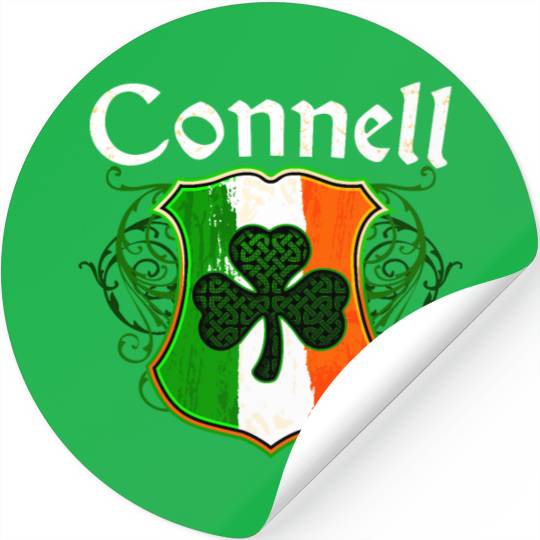 Connell Irish Surname Ireland Flag Shield Shamrock Stickers