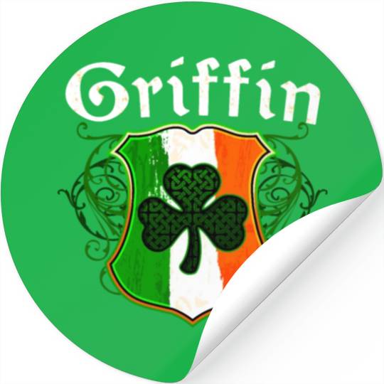 Griffin Irish Surname Ireland Flag Shield Shamrock Stickers