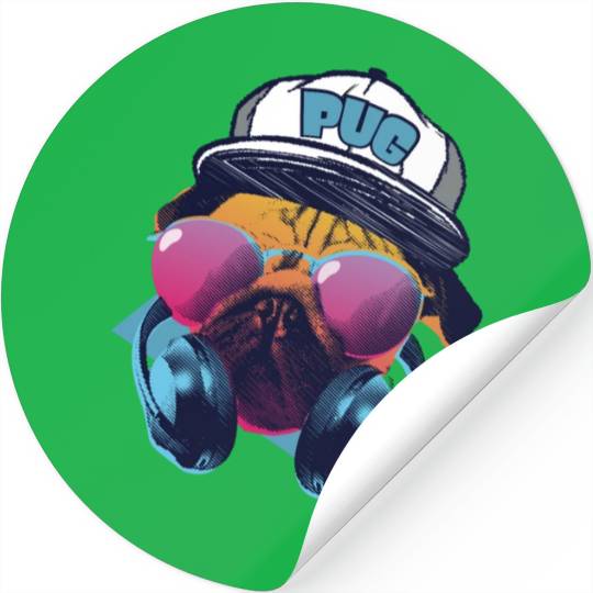 Dog Breed Pug Hip-hop Headphone Dog Breed Stickers