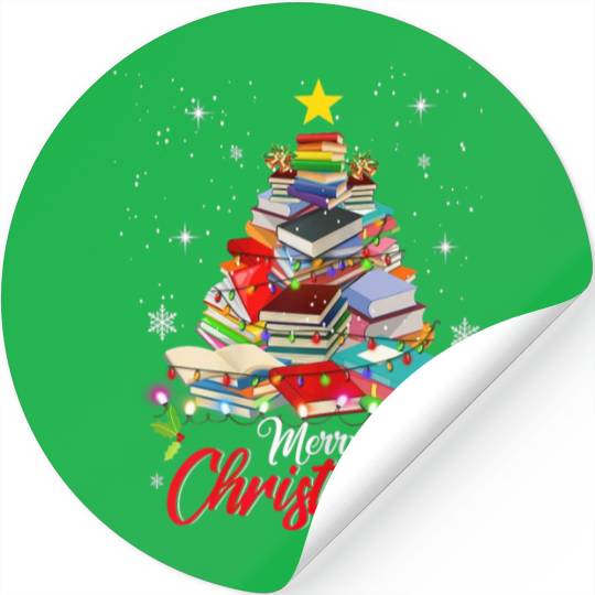 Merry Christmas Tree Love Reading Books Librarian Stickers