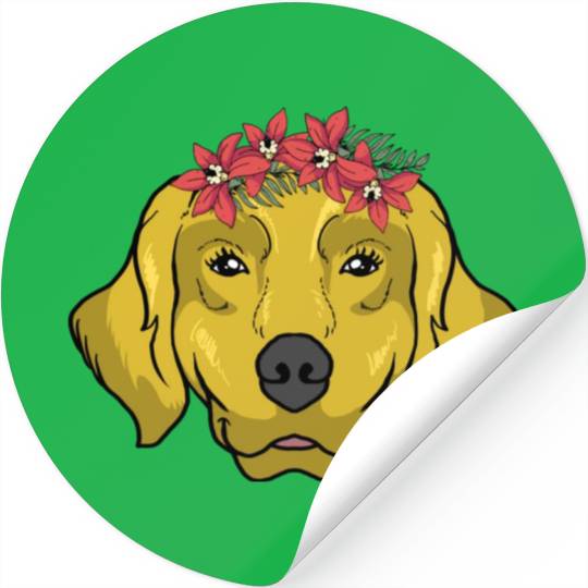 Dog Golden Retriever Flower Stickers