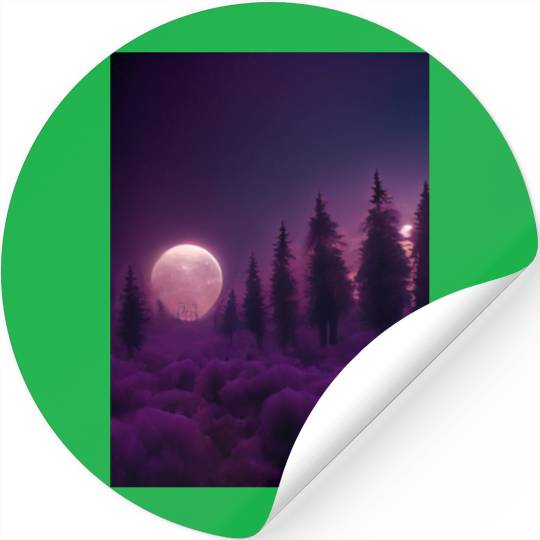 Forest in night above purple clouds, moon Stickers
