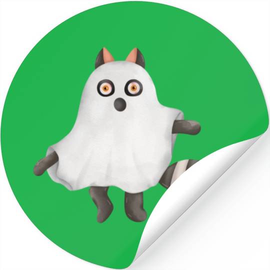 Raccoon in ghost Halloween costume Stickers