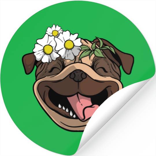 Dog Pug Flower Stickers