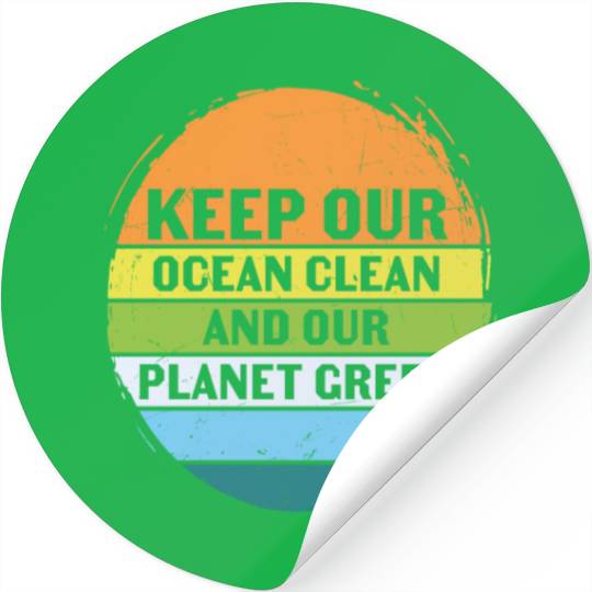 Keep Our Ocean Clean And Planet Green Retro Stickers