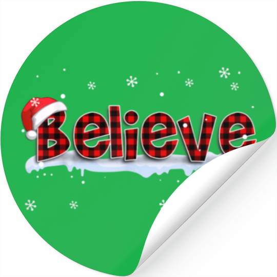 Believe Buffalo Plaid Santa Snowflake Christmas Stickers