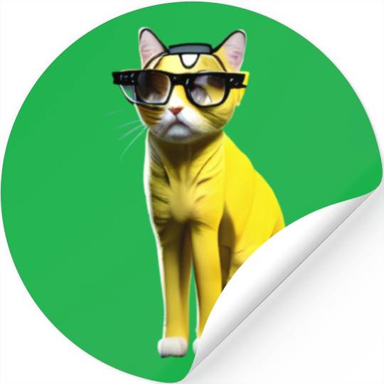 Cute yellow cat _ cat wearing glasses. Stickers