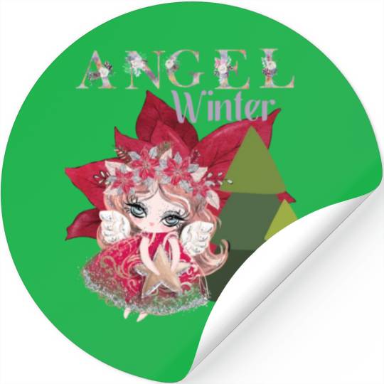 Winter Angel Christmas Tree Poinsettia Stickers