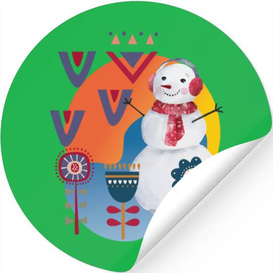 Winter Cute Snowman Headphones Scandi Stickers