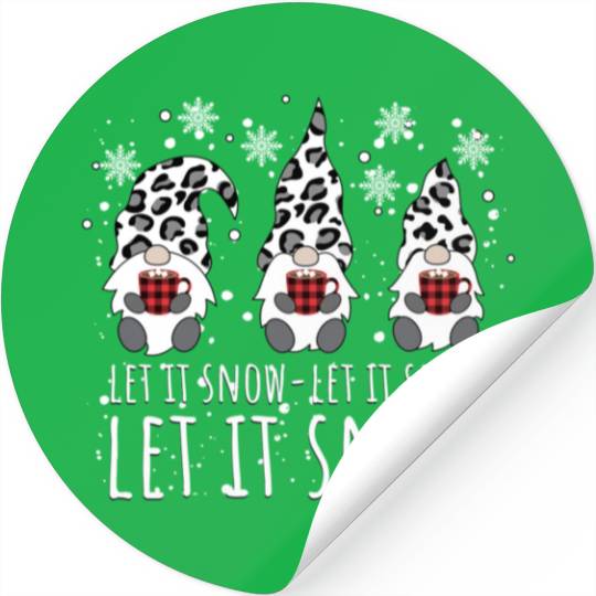 LET IT SNOW Winter Gnome Leopard Buffalo Plaid Stickers