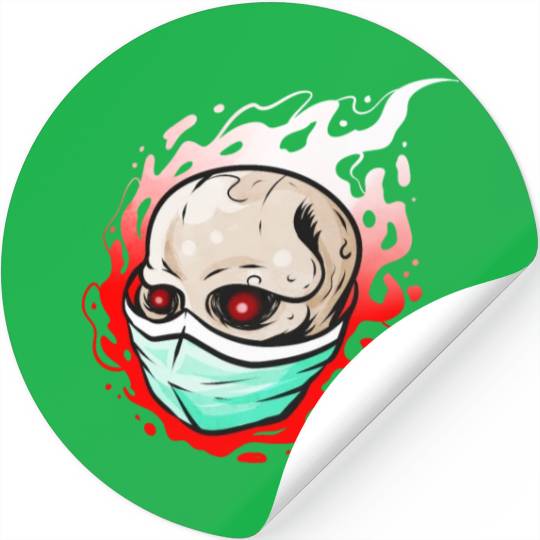 Flaming Skull Wearing A Face Mask For Halloween Stickers