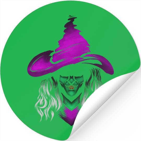 Evil Witch With Green Skin And Purple Hat For Stickers