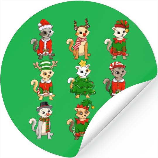 Santa Cat Christmas Tree Lights ELF Reindeer Lover Stickers