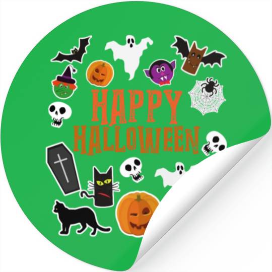 Pumpkin Lantern Skull Ghost Happy Halloween Stickers