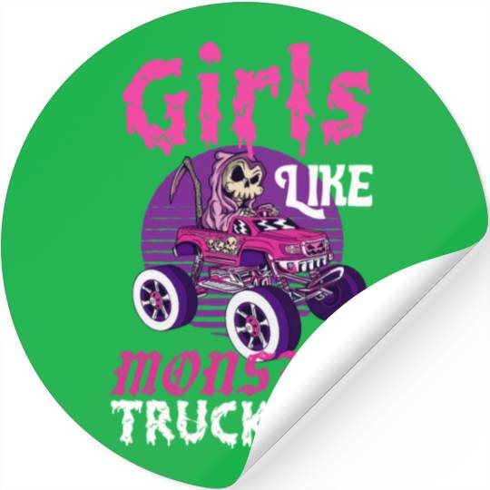 Girls Like Monster Trucks Grim Reaper Halloween Stickers