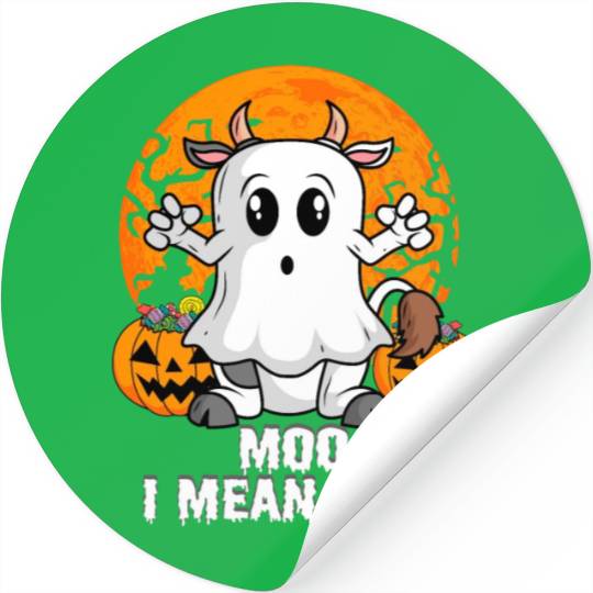 Moo I Mean Boo Cow Pumpkin Head Ghost Halloween Stickers
