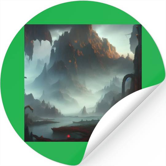 Misty Mountains in a Fantasy Scene Stickers