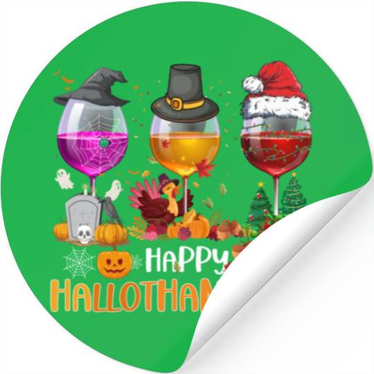 Wine Glasses Witch Santa hat Happy Hallothanksmas Stickers