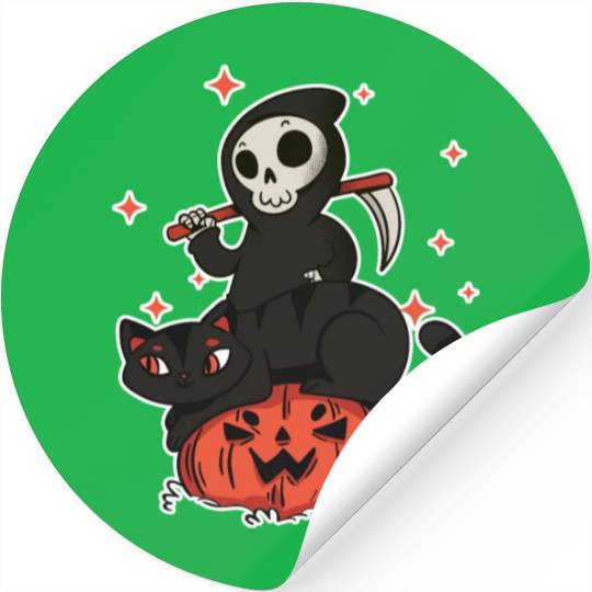 Grim Reaper On A Halloween Pumpkin A Trick Or Stickers