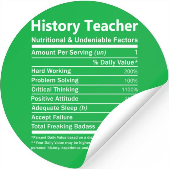 History Teacher Stickers - Nutritional And Undeniab