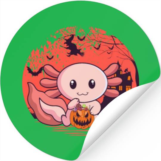 Candy Eating Axolotl Pumpkin Halloween Stickers