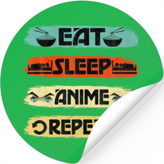 Eat Sleep Anime Repeat Ramen Kawaii Japanese Stickers