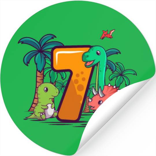 7th Birthday Trex Triceratops Dinosaur 7 Year Stickers