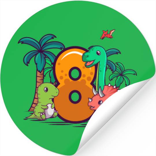 8th Birthday Trex Triceratops Dinosaur 8 Year Stickers