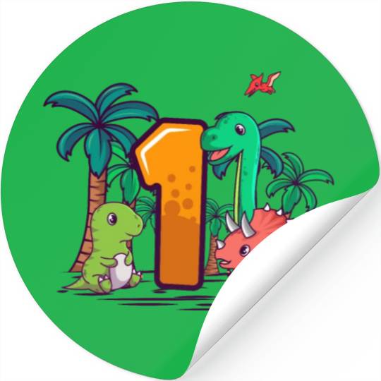 1st Birthday T-Rex Triceratops Dinosaur 1 Year Stickers